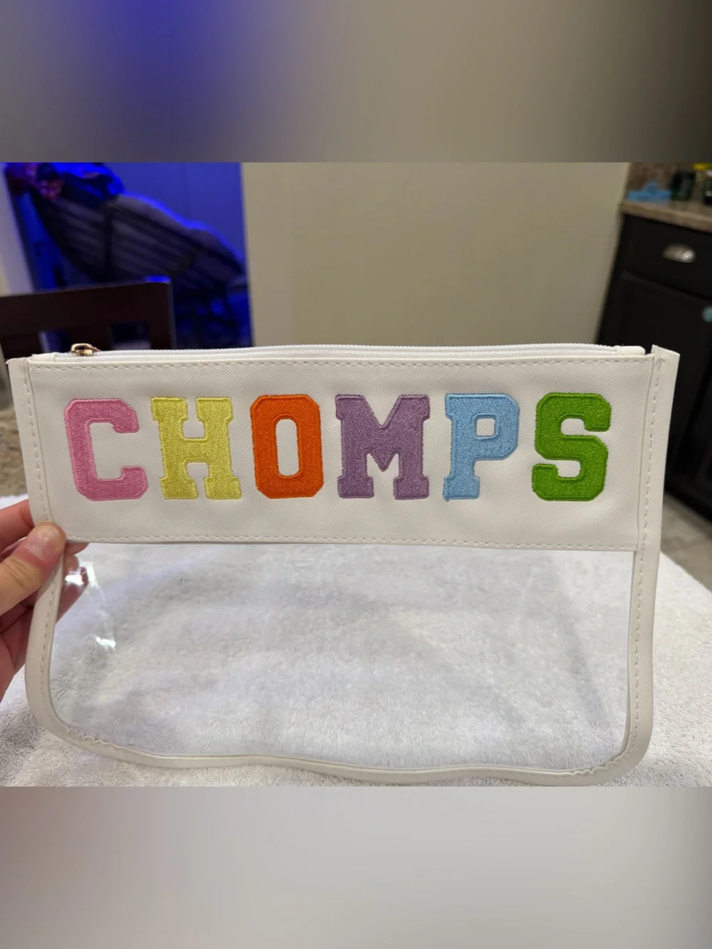 White Krista Horton X CHOMPS Clear Pouch with Multi-Color Lettering